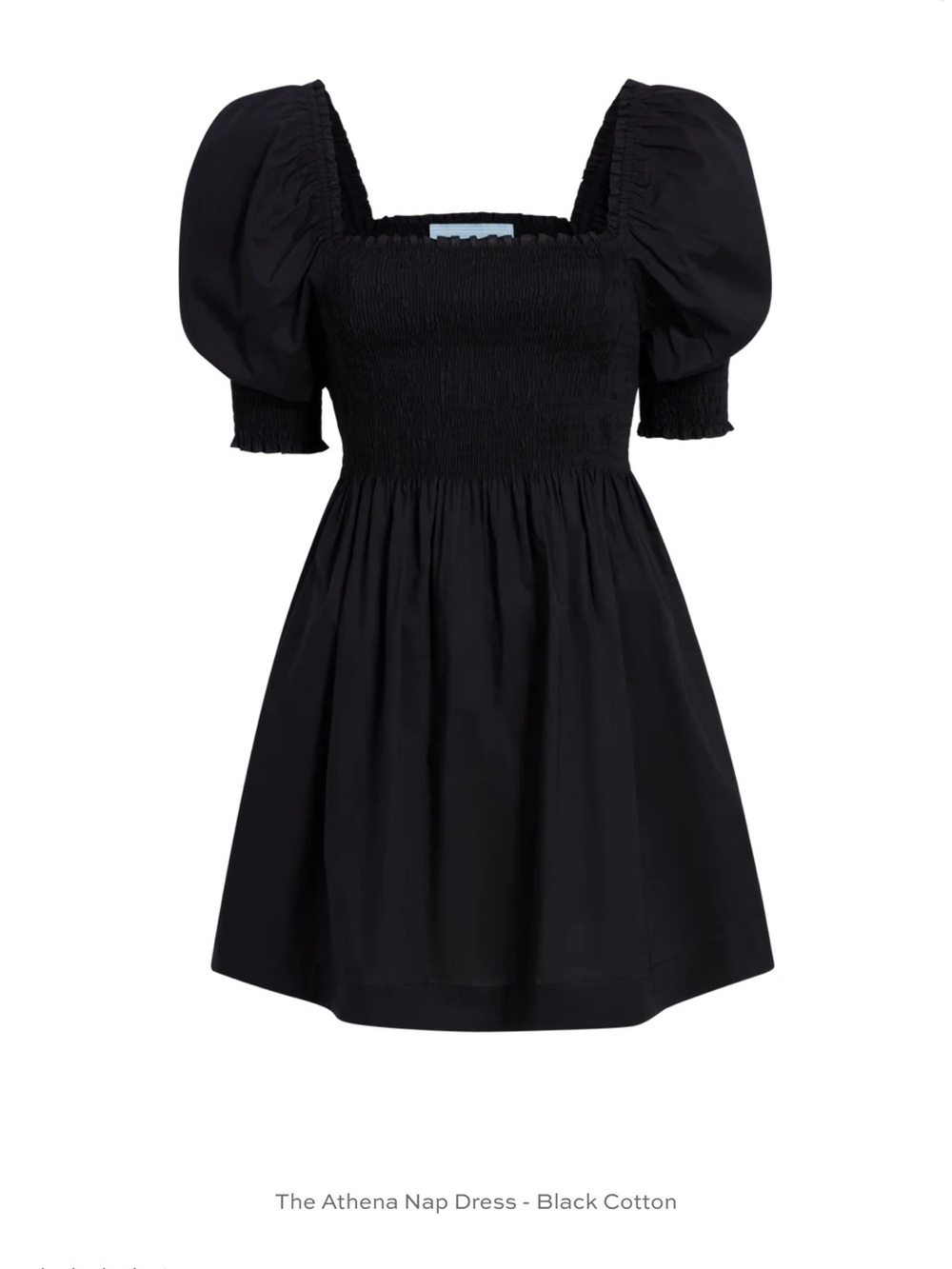 Hill House Black Smocked Puff-Sleeve Mini Dress